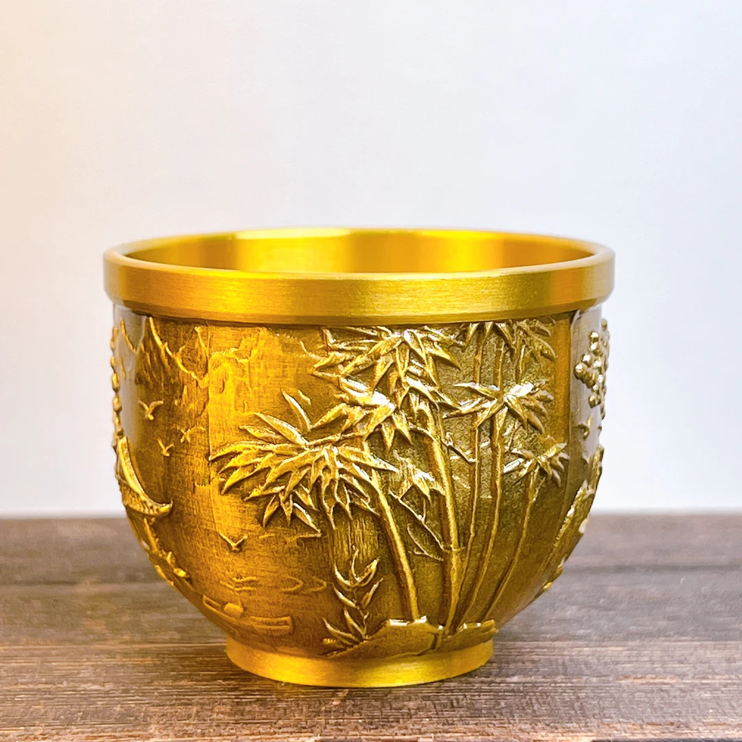 【山水茶杯】新款黄铜材质山水茶杯茶桌办公桌摆件