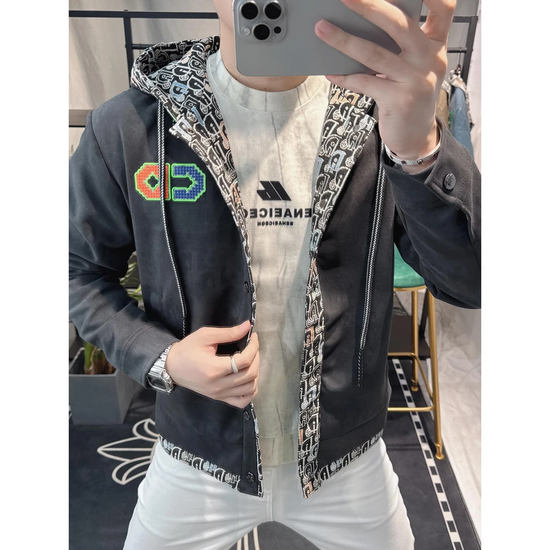 欧洲站2025秋季连帽外套男个性扎染时尚休闲设计感男装夹克潮