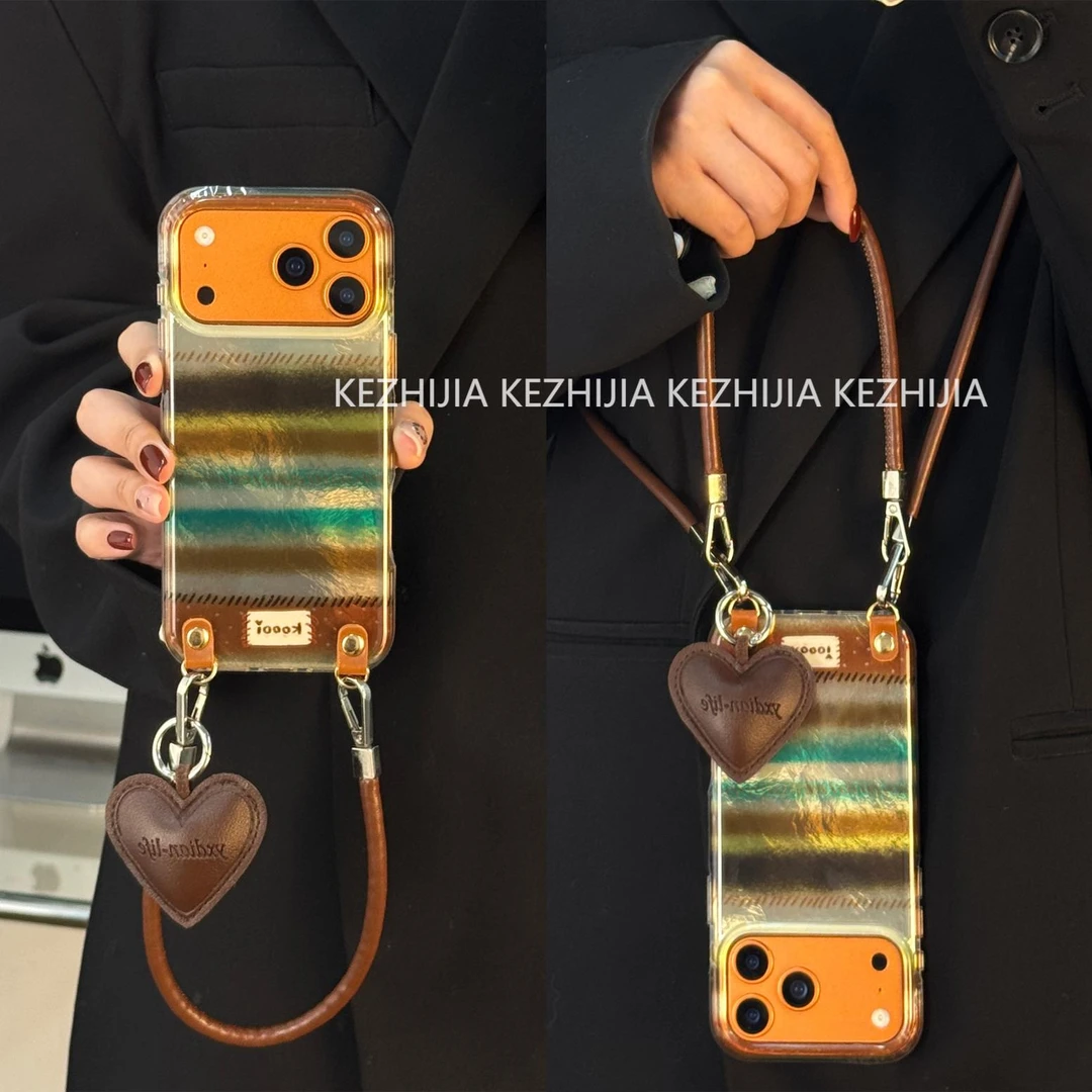 【壳之】个性复古黑绿棕条纹适用苹果17/16/15/14Promax/13手机壳