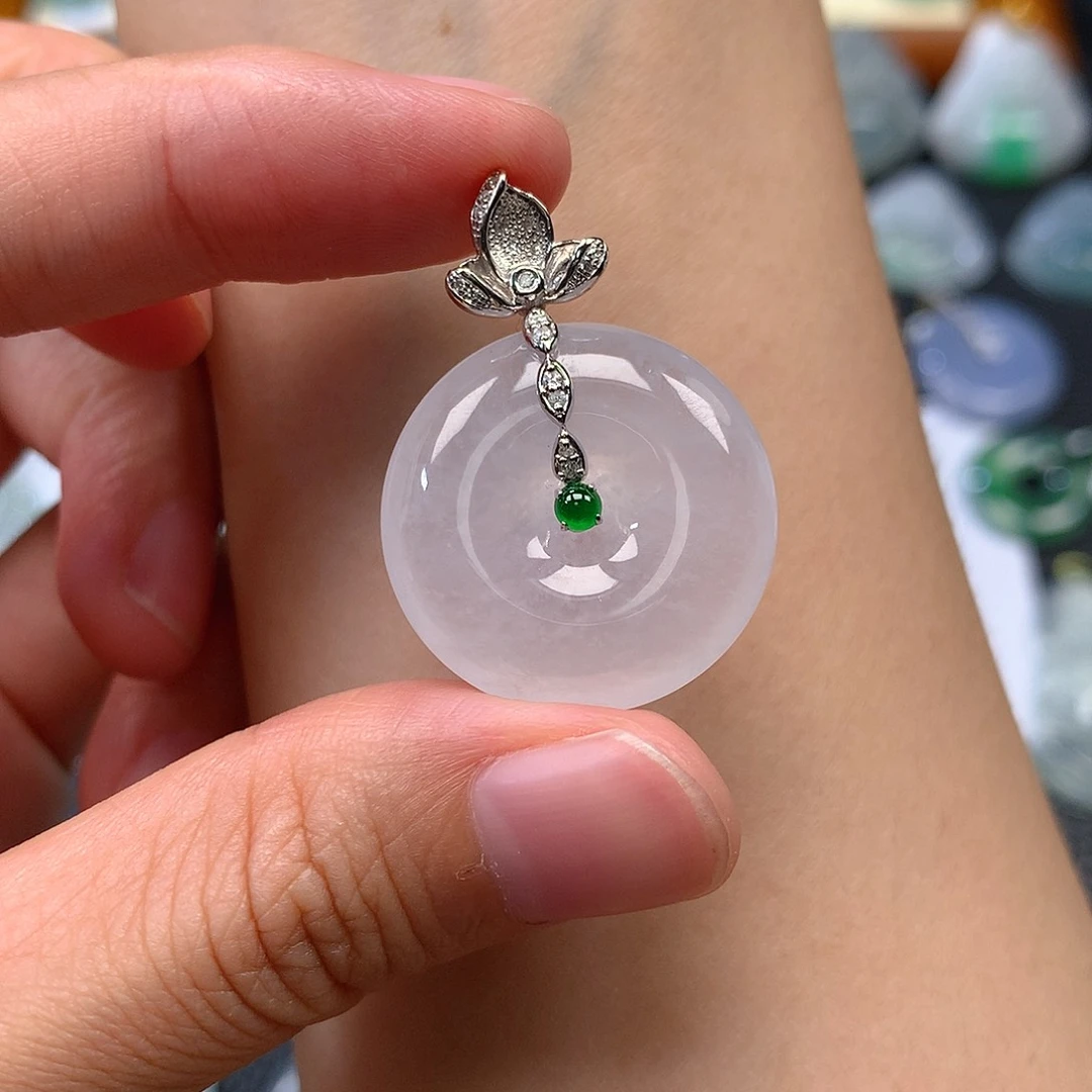 翡翠18K金镶嵌吊坠(不含链)翡翠