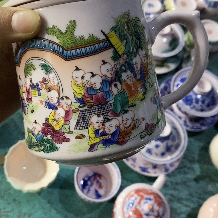 摆件陶红稀土百子办公杯