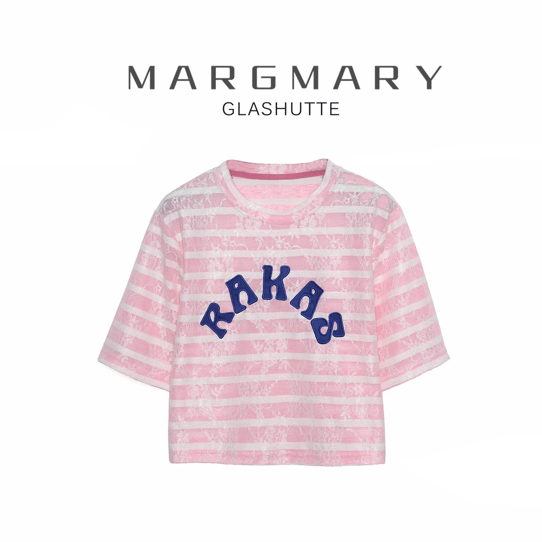 2025夏季设计师新款休闲时尚百搭潮流舒适显瘦条纹字母短袖