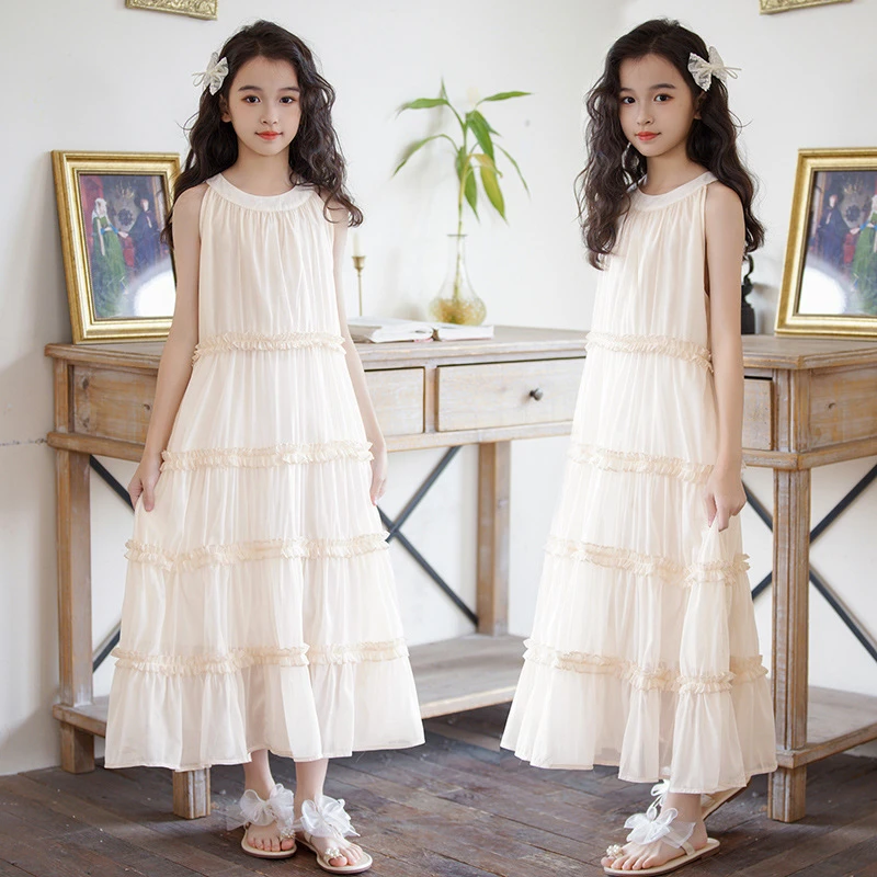 中大女童无袖吊带连衣裙2025新款休闲雪纺裙子女孩洋气夏装网红潮