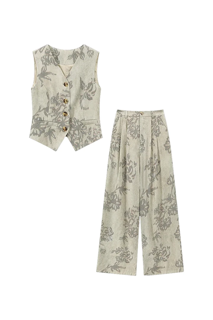 【青山竹影】夏季新款中国风印花马甲套装