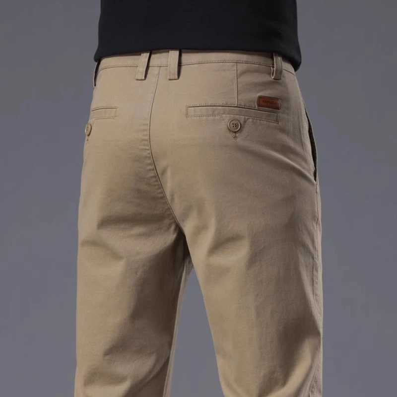 韩版潮流卡其色休闲裤男士2025新款轻商务修身直筒百搭弹力长裤子