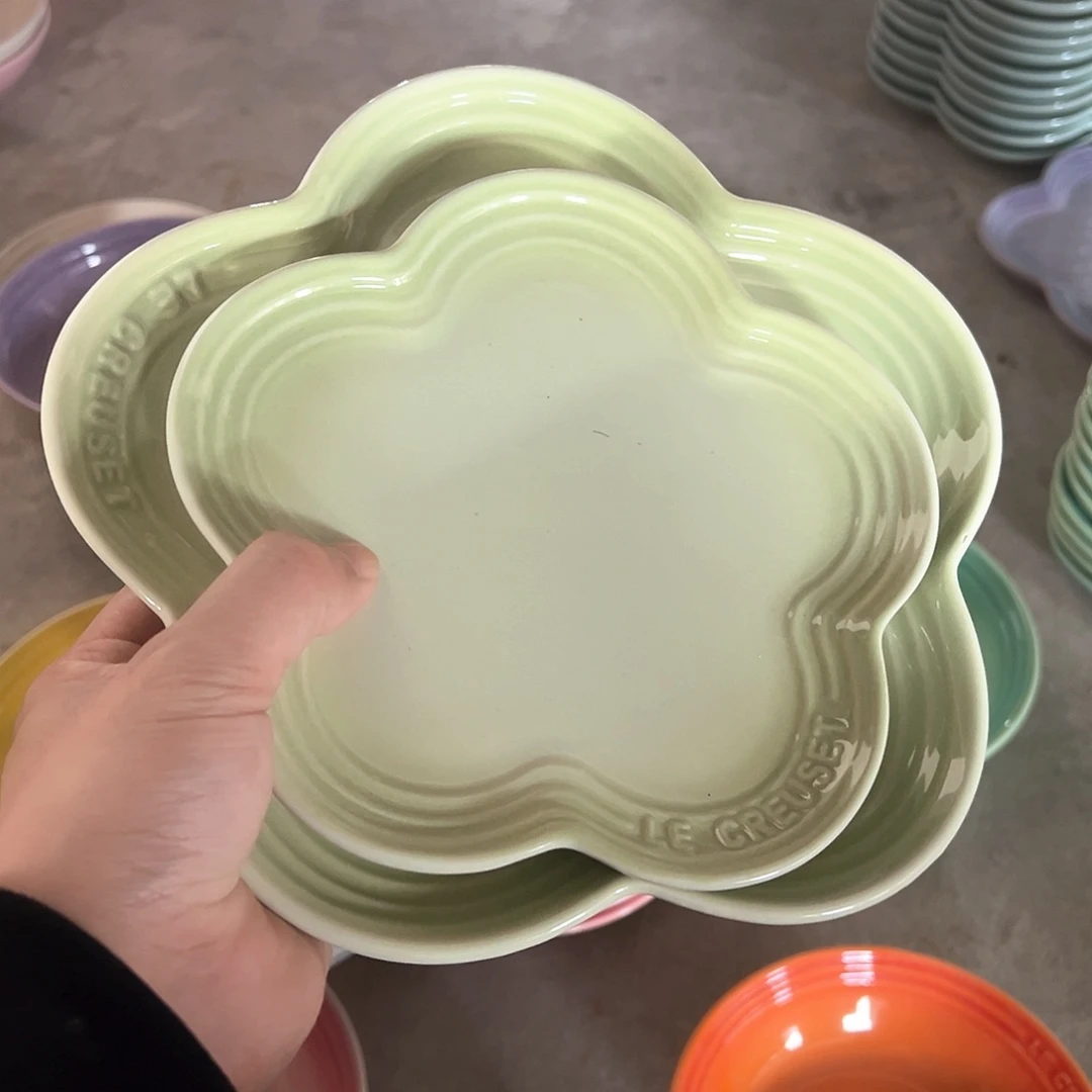 陶瓷 微 抹茶绿 大梅花浅盘 中梅花浅盘