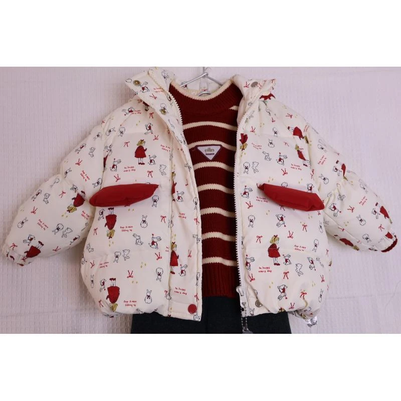 2025冬季新款洋气可爱连帽厚羽绒服过年战袍白鸭绒