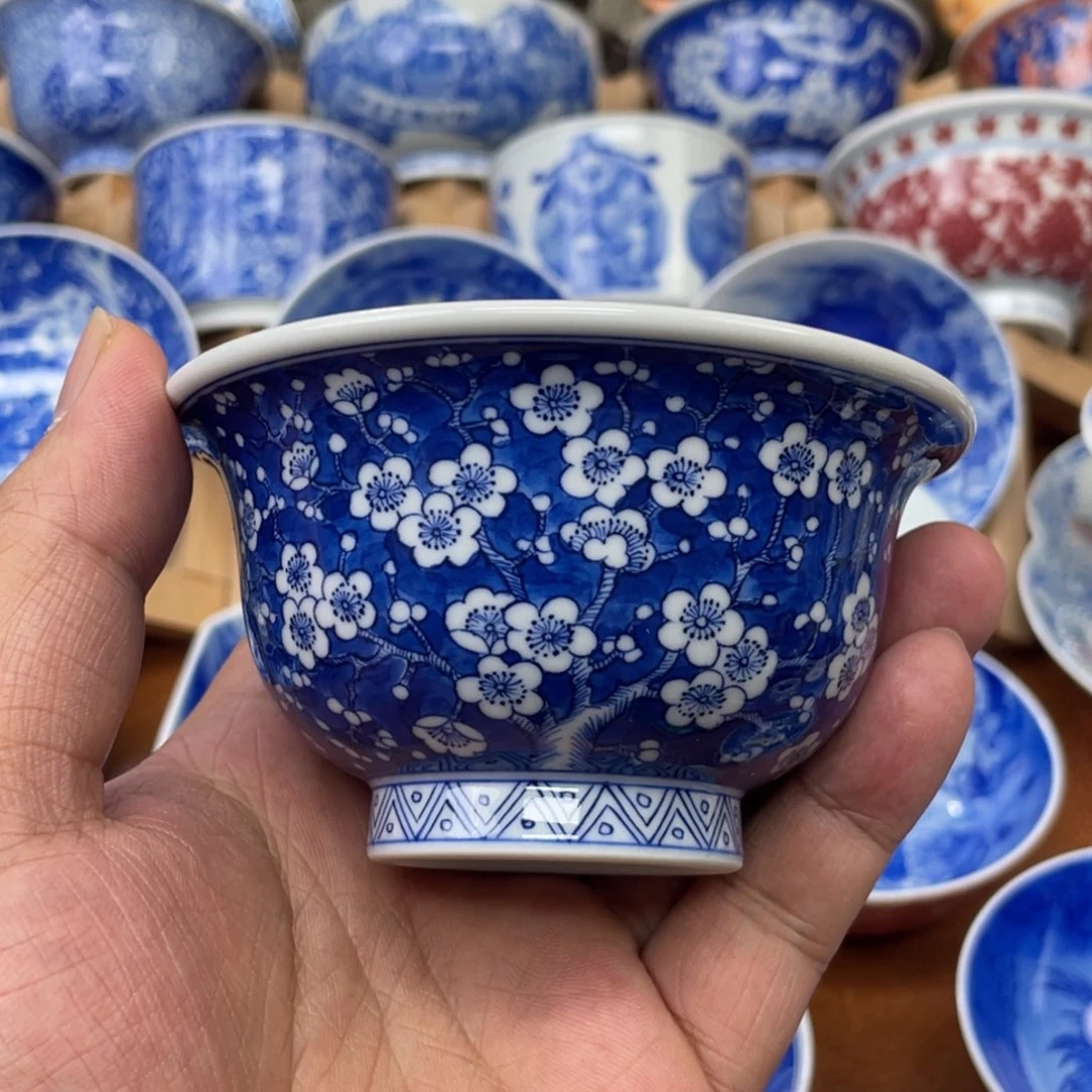手绘  精工冰梅压手杯