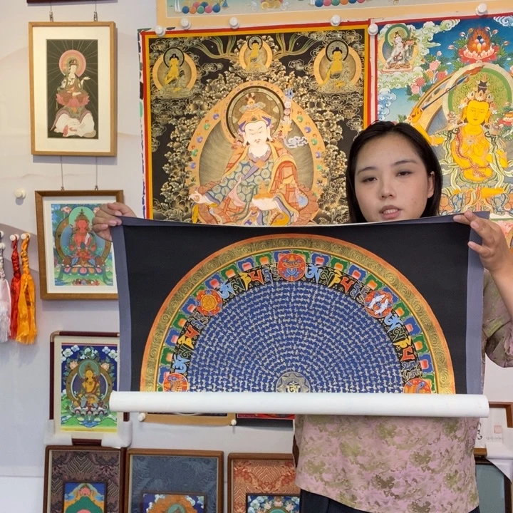 装裱画纯手绘唐卡六字真言70厘米左右