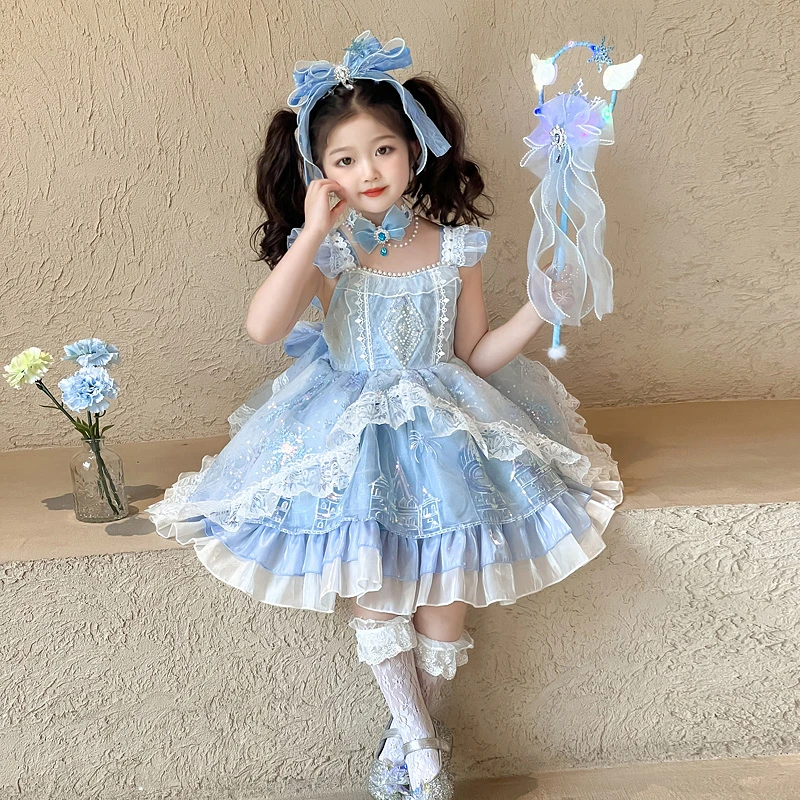 女童爱莎公主裙夏季2025新款宝宝洋气蓬蓬生日裙子儿童夏装公主裙
