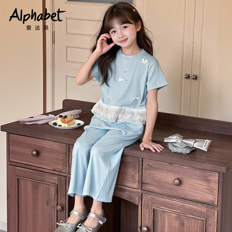 2025新款爱法贝印花夏季薄款女甜美套装童装儿童洋气夏装大童时尚