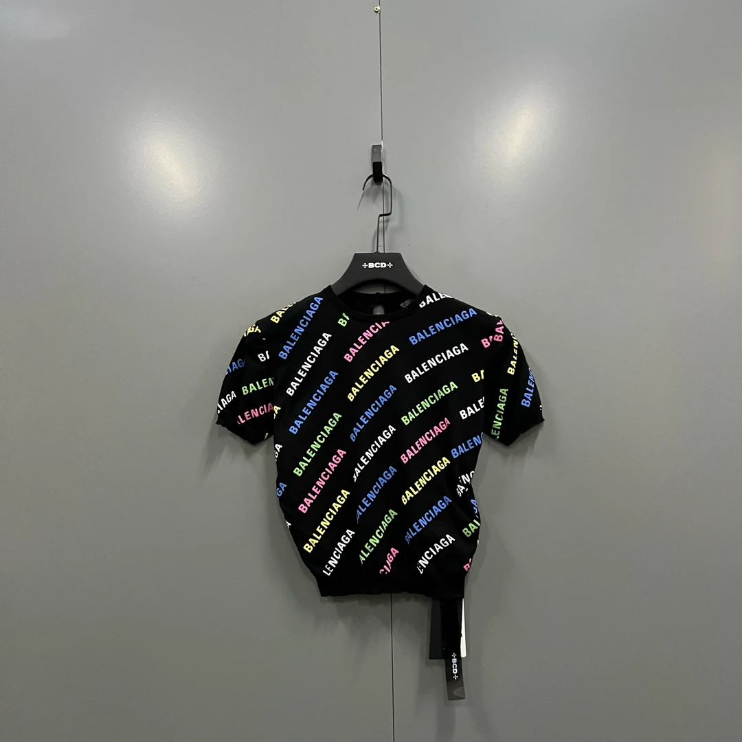 99新 Balenciaga/巴黎世家 zd2 多彩弹幕logo短袖 S码/606448