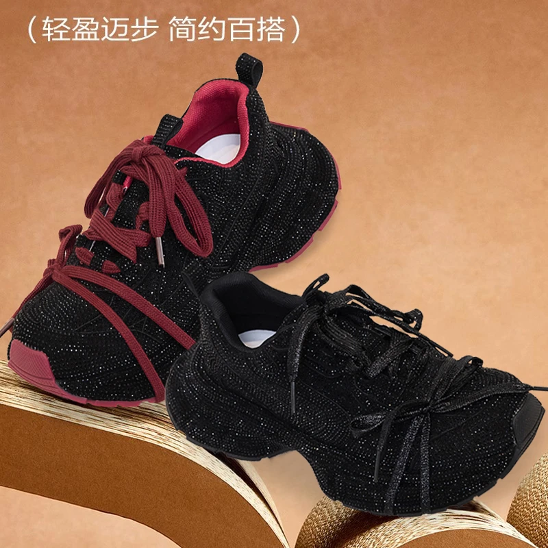 3XL满天星巴黎老爹鞋801时尚百搭黑色满钻炸街运动鞋透气潮牌女鞋