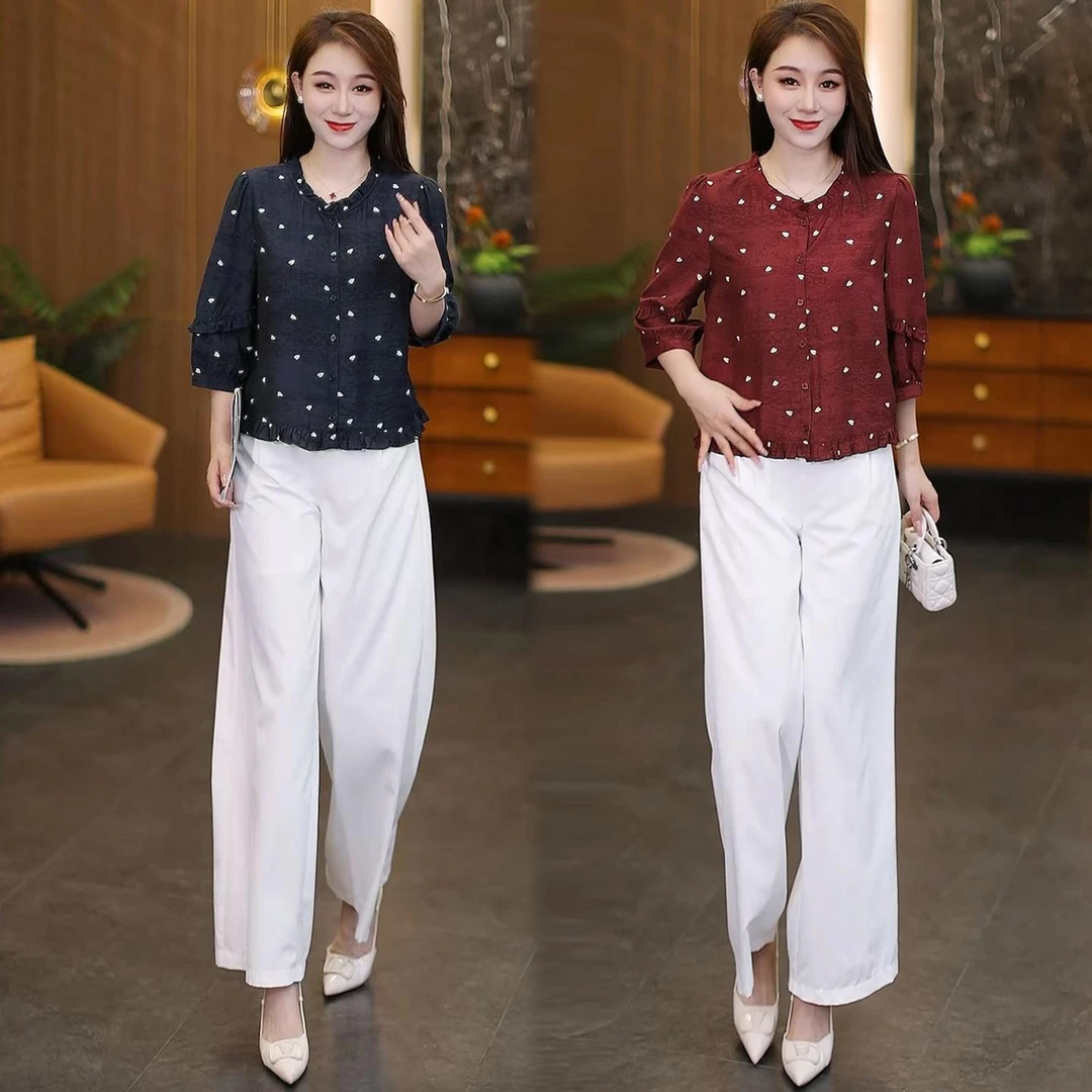 时尚碎花衬衫女2025秋季新款单排多扣复古遮肉木耳边中袖百搭上衣