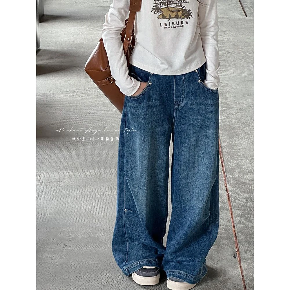 童装女童牛仔裤春季2025新款休闲裤儿童秋冬加绒加厚阔腿裤长裤子