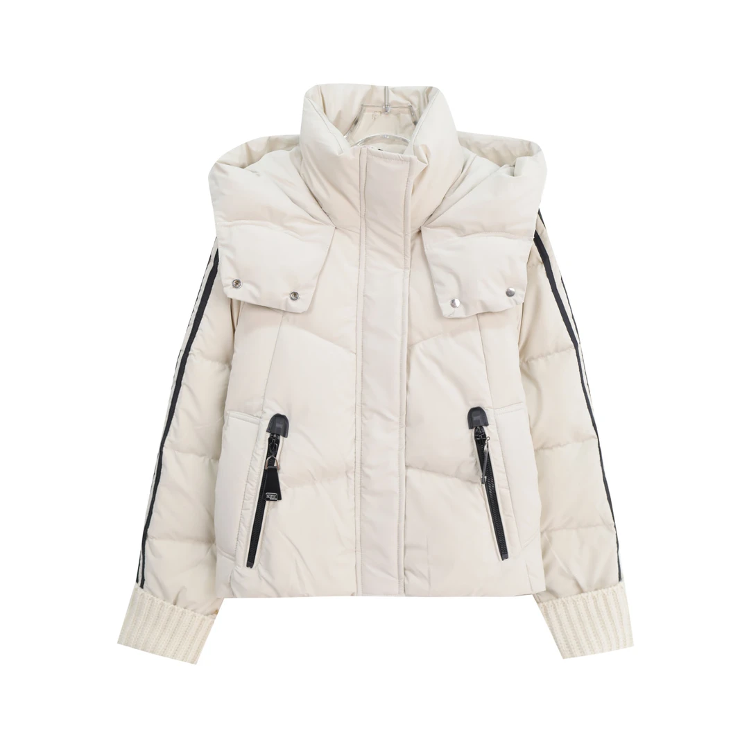 连帽条纹针织袖拼接宽松加厚潮流羽绒服U70