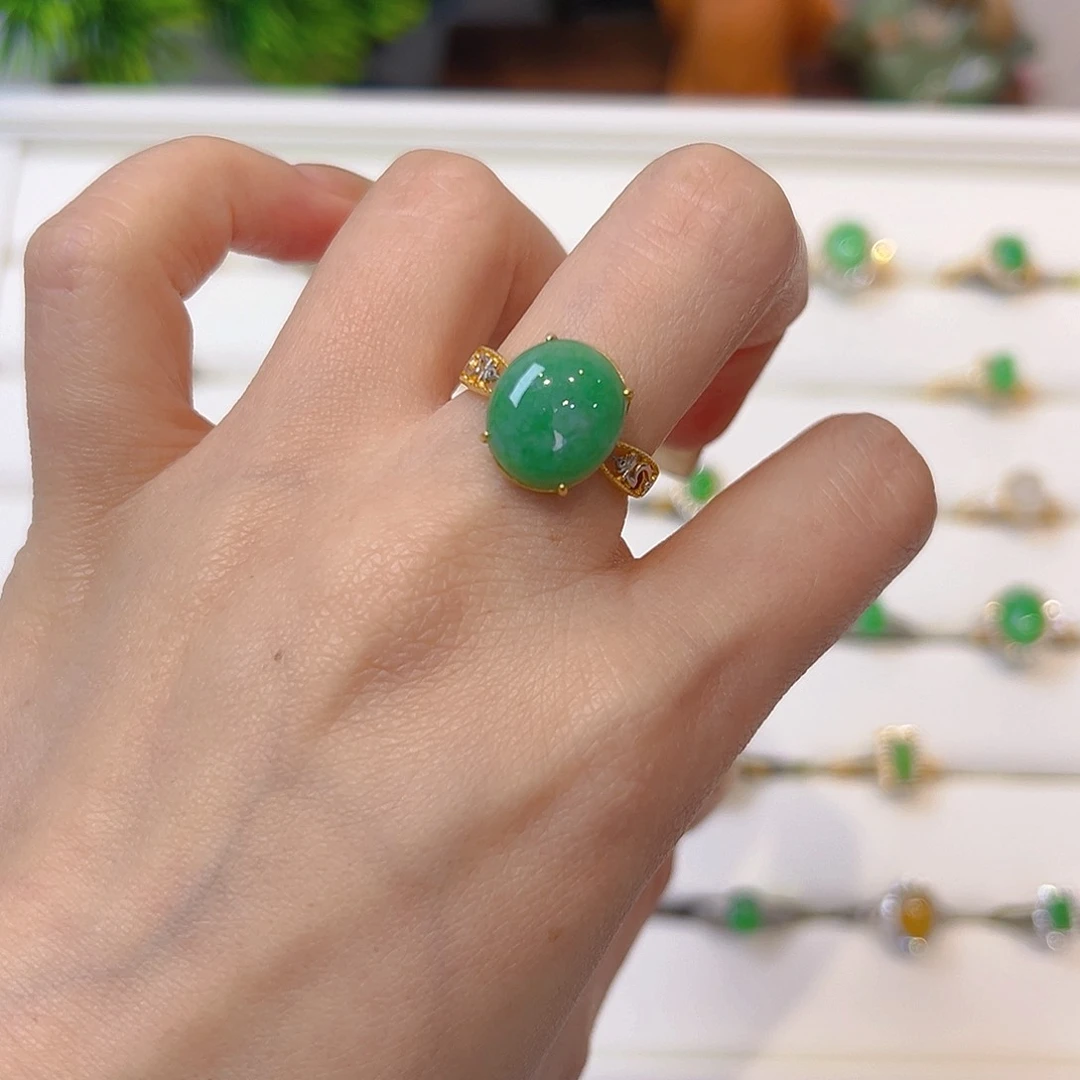 翡翠戒指银S925镶嵌翡翠