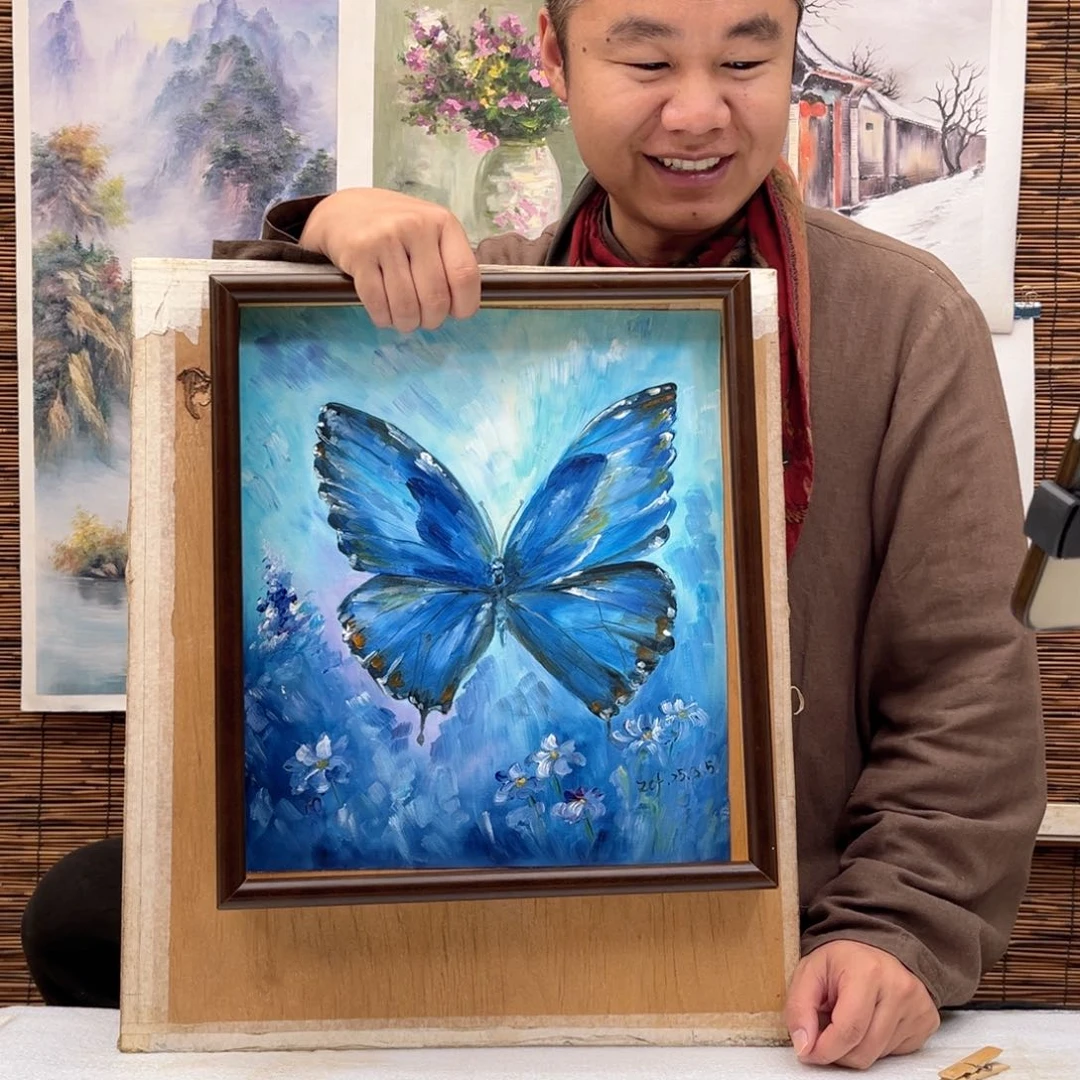 油画行路人小院绘画作品竞拍