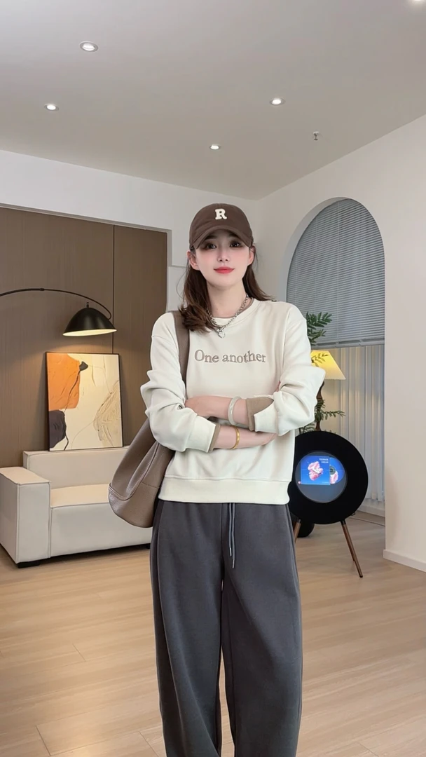 25秋季新款圆领撞色设计刺绣字母百搭卫衣运动休闲Q-1300