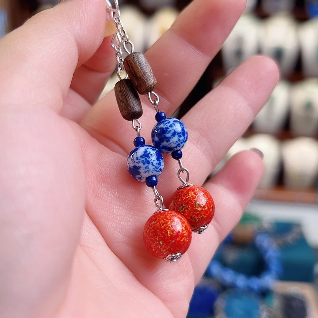 925银木质复古设计耳环