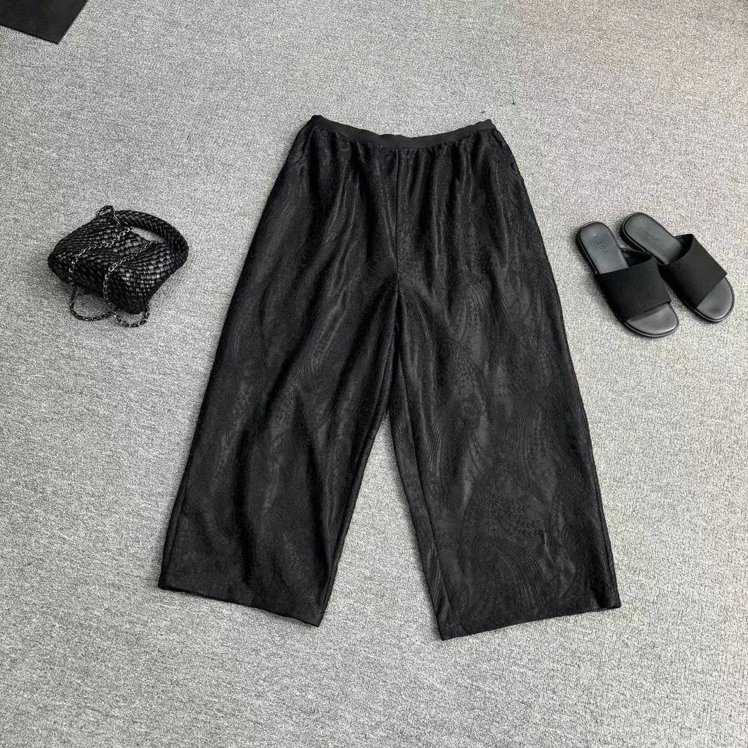 瑶睿安220斤 大码刺绣九分裤松紧腰裤子老钱风阔腿裤 271