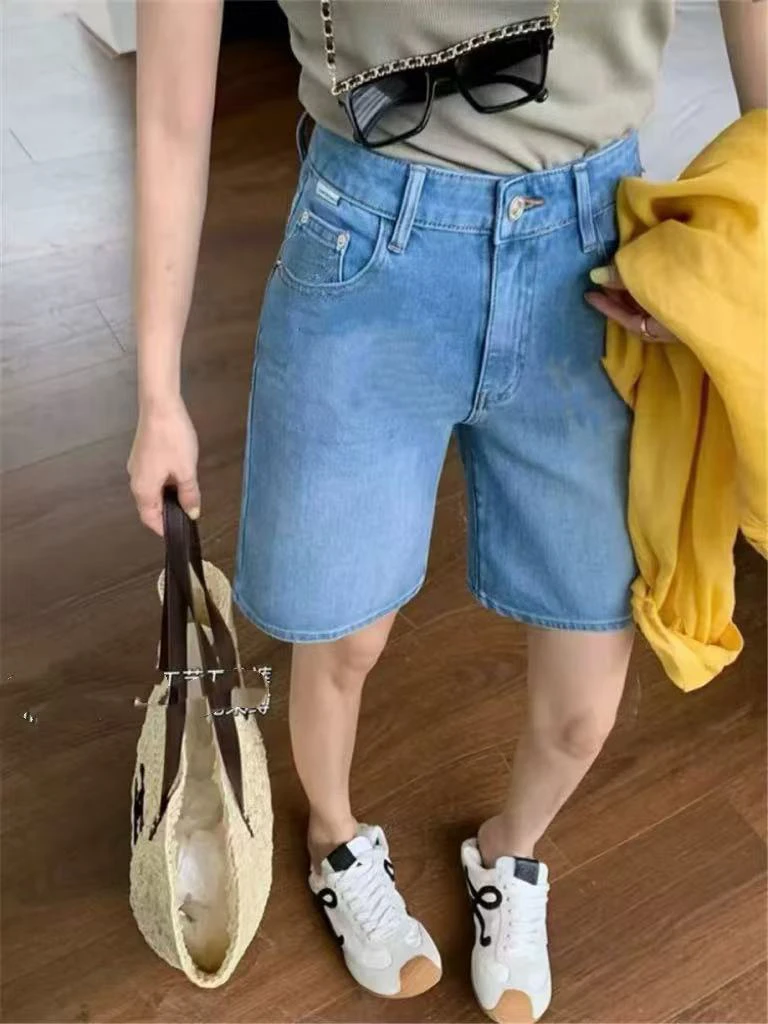 7261#牛仔短裤女夏季新款高腰垂感五分小个子宽松a字阔腿直筒中裤