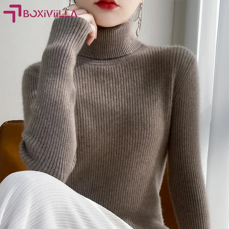 Boxiviilla洋气配大衣高领毛衣女修身内搭加厚打底衫翻领针织衫高