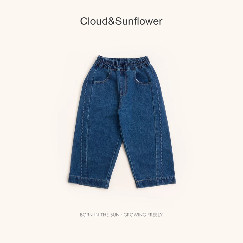 【云朵小葵】女童秋季波浪竖条百搭直筒牛仔裤66601