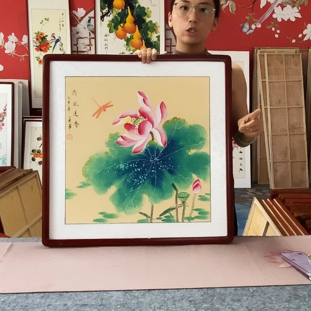 国画手写手绘带框包邮62✖️62国画作品