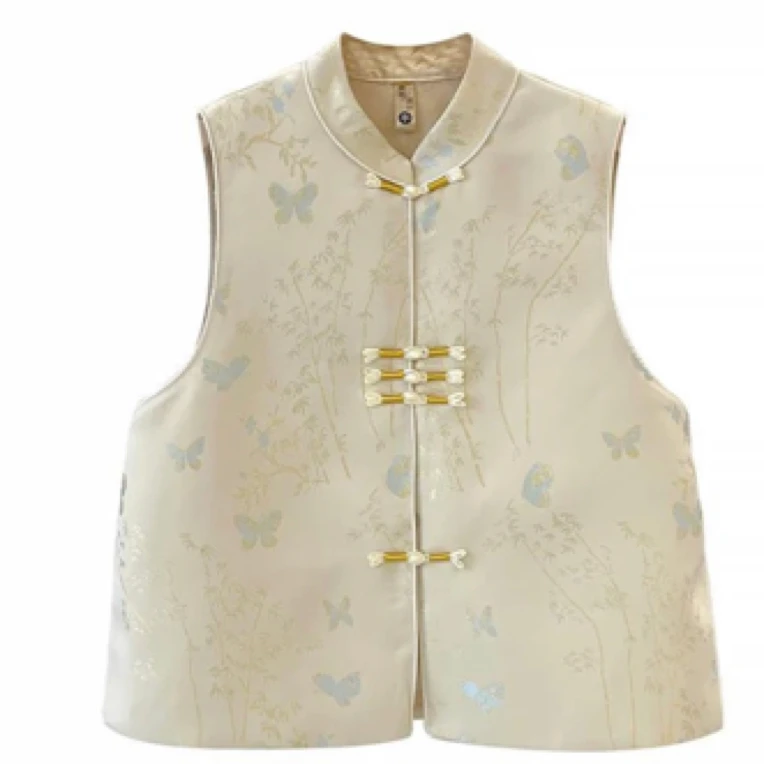 【金竹】新中式立领盘扣设计金竹提花马甲薄款