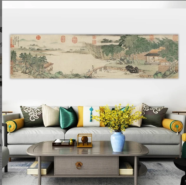 430*38·清代 上睿《携琴访友》客厅玄关高清微喷复刻手工装裱手卷