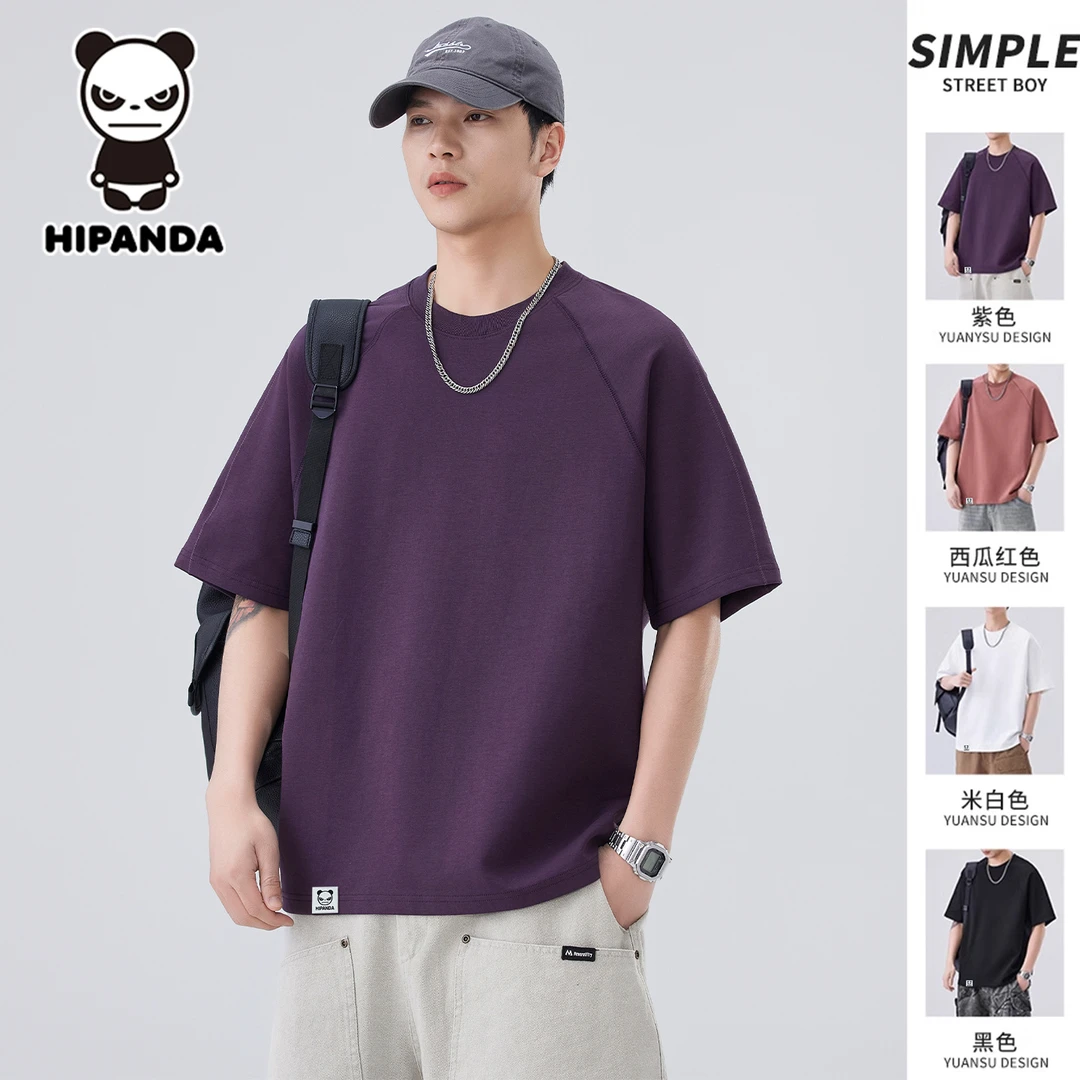 HIPANDA圆领短袖t恤男款2025夏季新款美式情侣纯色休闲打底衫男