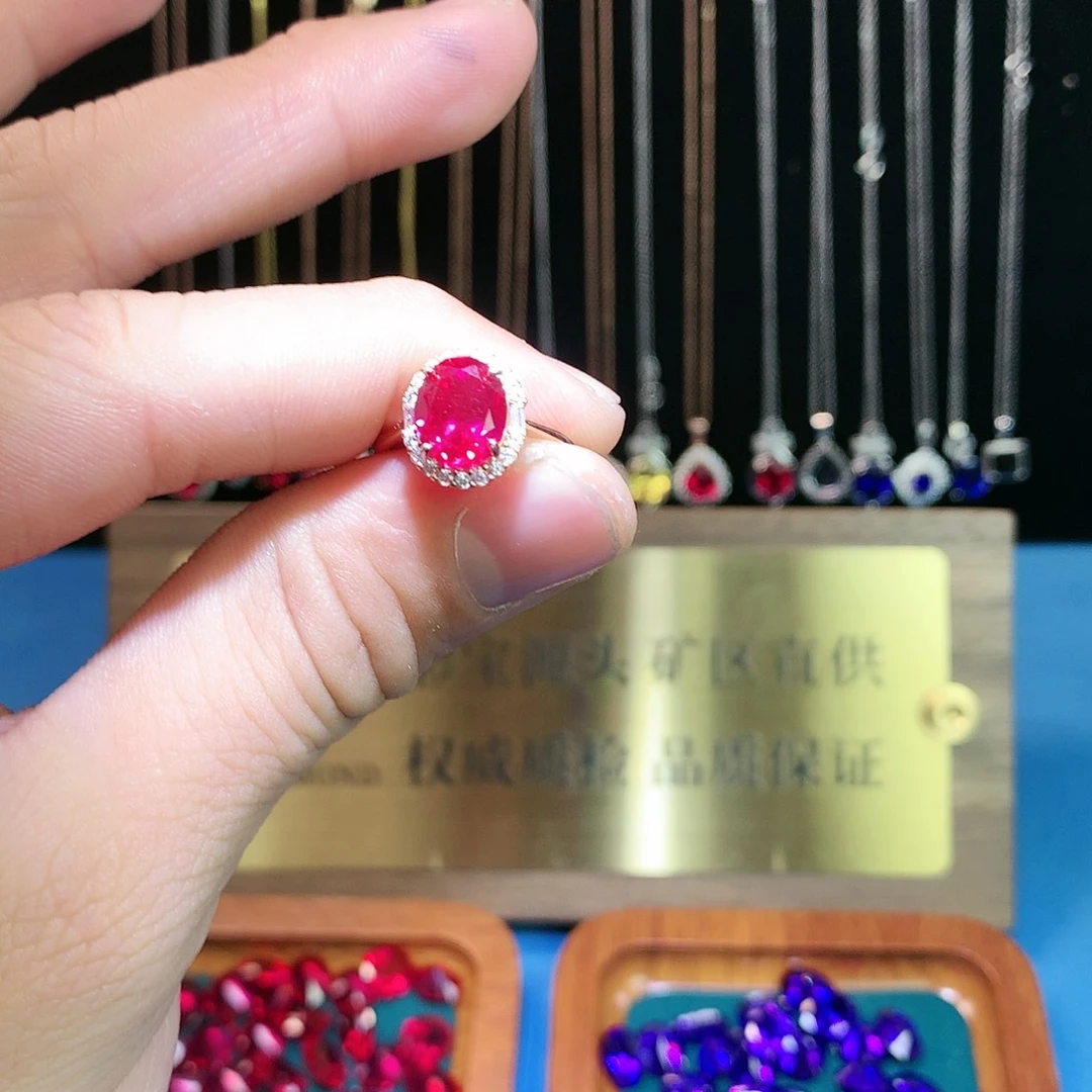 红宝石戒指银S925镶嵌