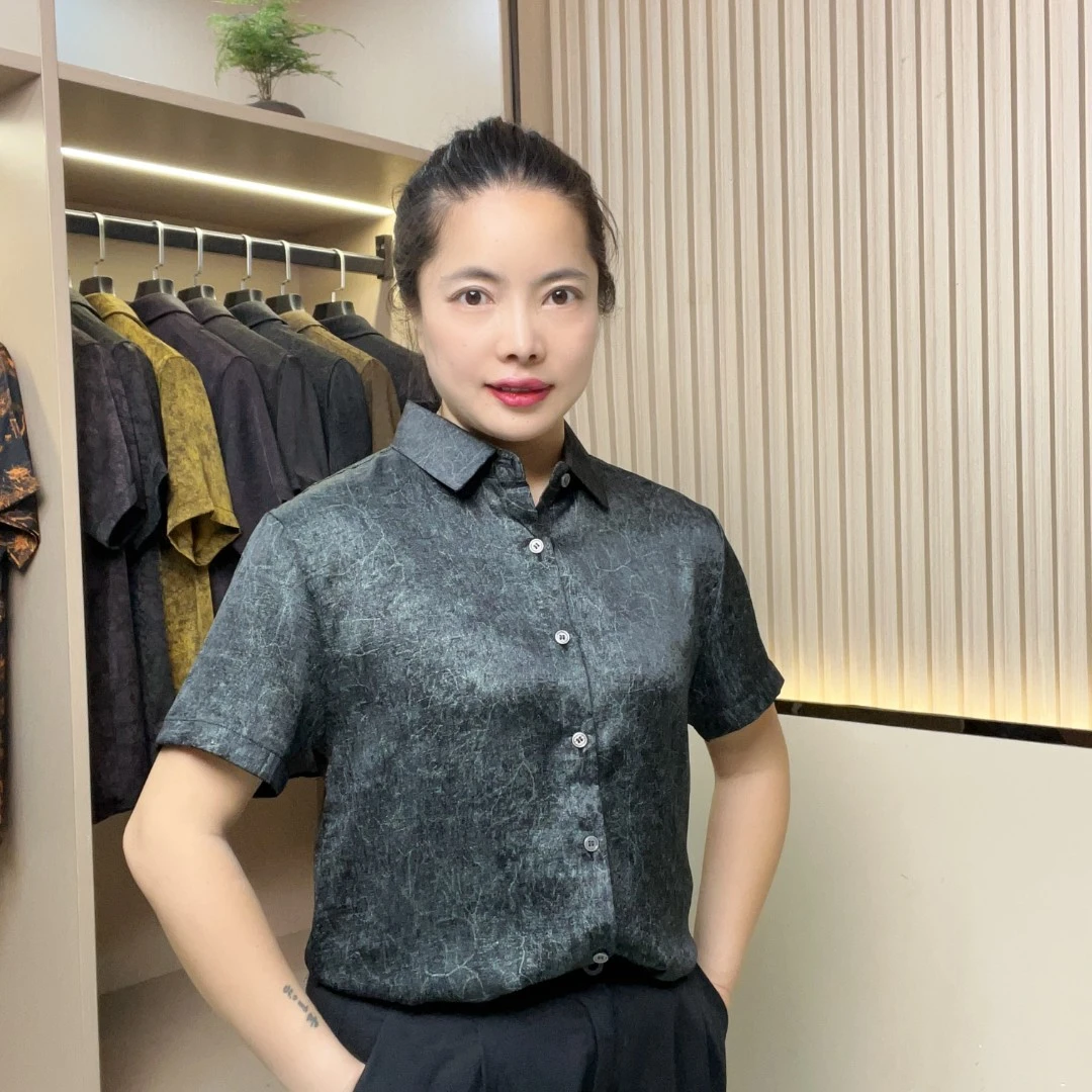 2025夏季新款男士翻领薄款重磅桑蚕丝商务休闲透气吸汗短袖衬衫