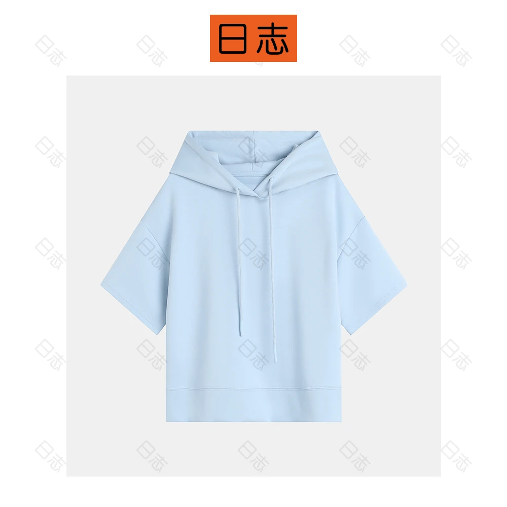 PIPO【海豚】春夏连帽纯色立体五分袖T恤小清新百搭上衣DD51W317