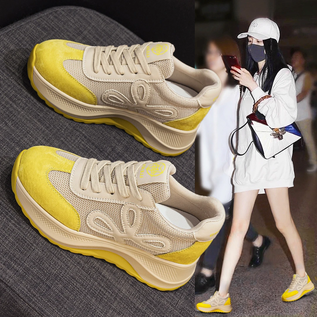 真皮版老爹鞋女2025新款透气软底不累脚厚底内增高健身运动休闲鞋