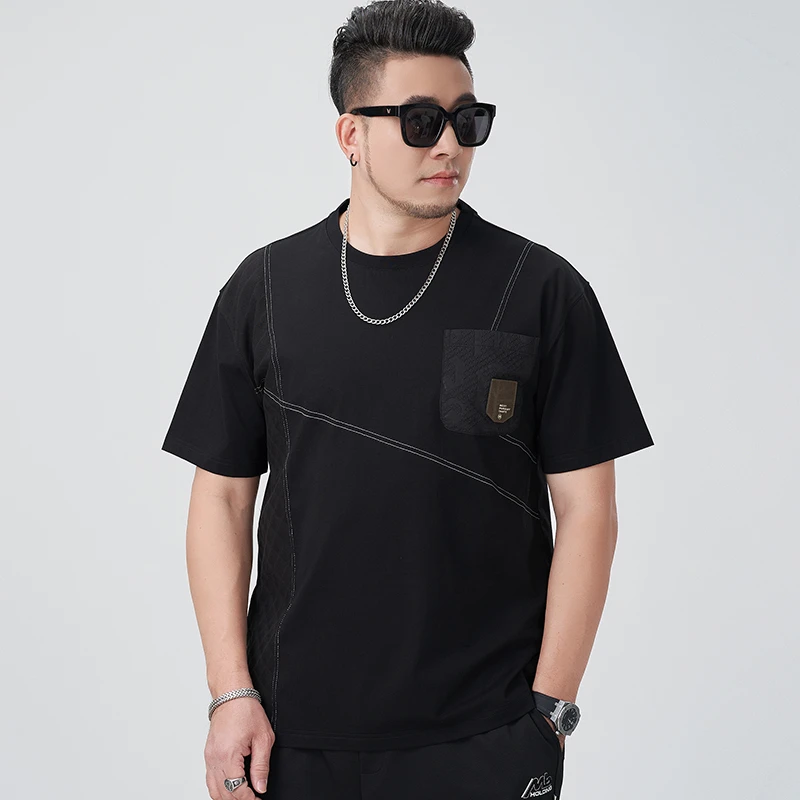 夏季加肥加大新款大码男装短袖t恤宽松圆领半袖胖子上衣1067#