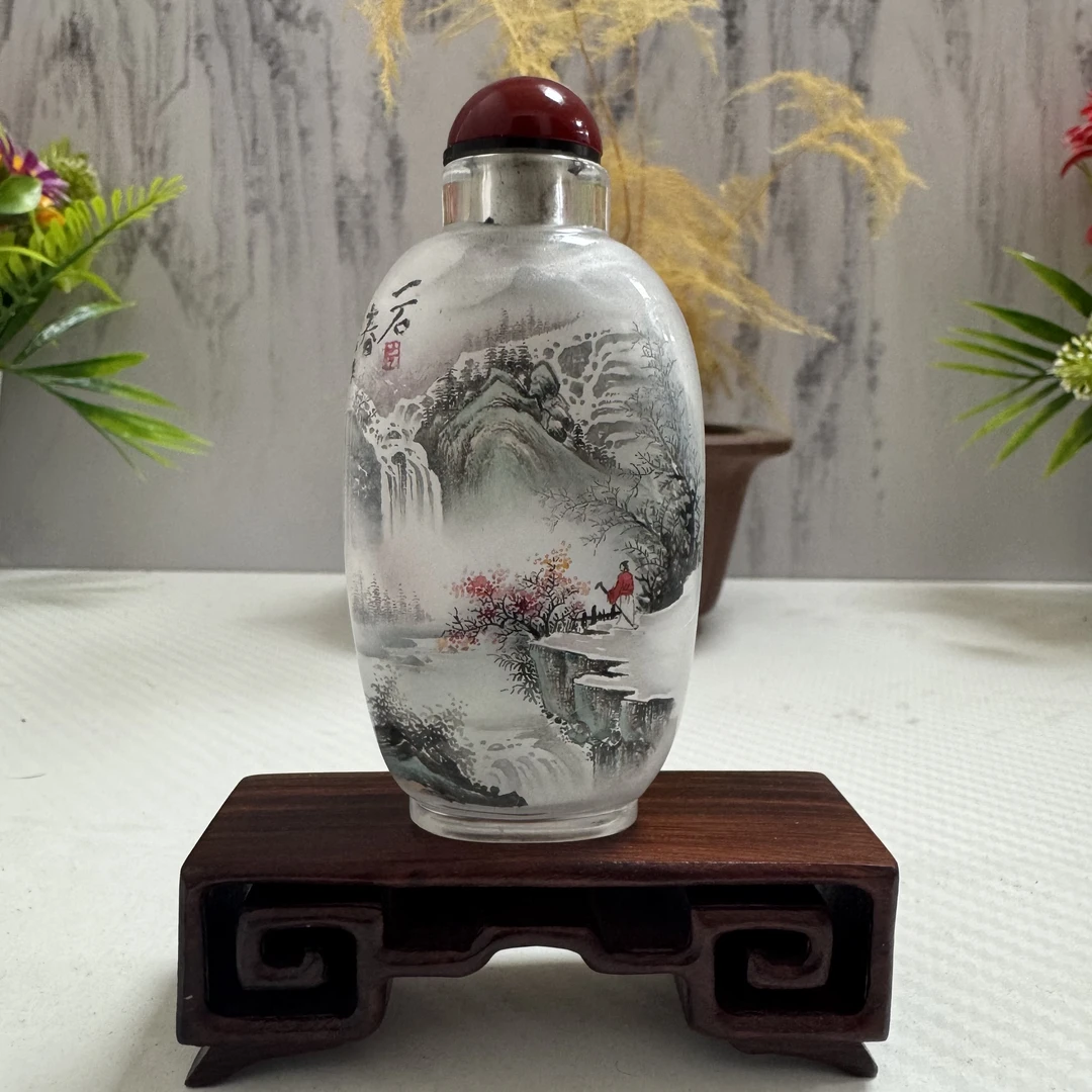 宫廷匠人非遗内画鼻烟壶手绘民俗民间工艺品特色手绘山水画画礼品