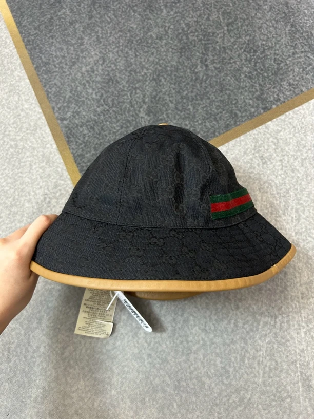 99新 GUCCI/古驰 黑色暗纹渔夫帽