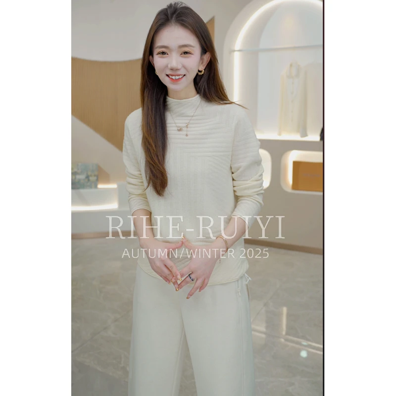 R H 【几何】2025秋冬新款纯色精纺羊毛针织衫毛衣668681