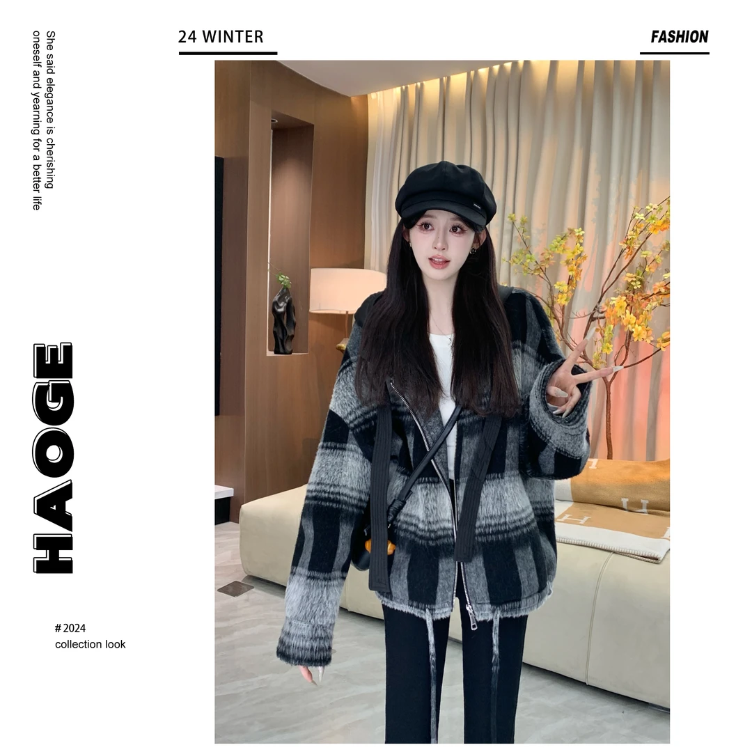 冰冰●外套预Q4WT3301A时尚设计感格子气质轻奢短款百搭宽松