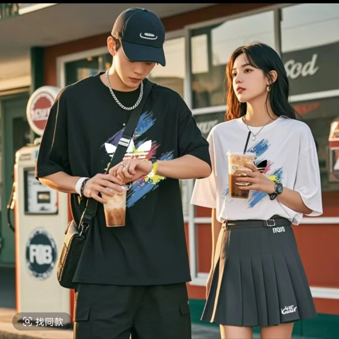 【一折清仓】夏季短袖男女同款情侣半袖休闲透气圆领潮流印花薄款