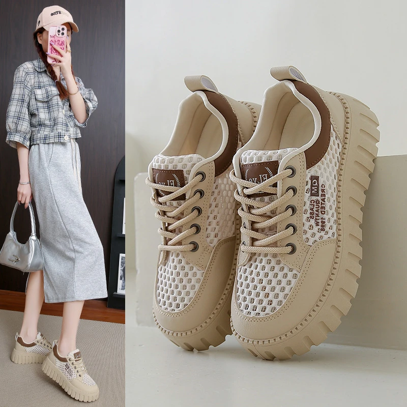 2025夏季小白鞋新款韩版ins女学生增高网面透气板鞋休闲鞋XQ229-3