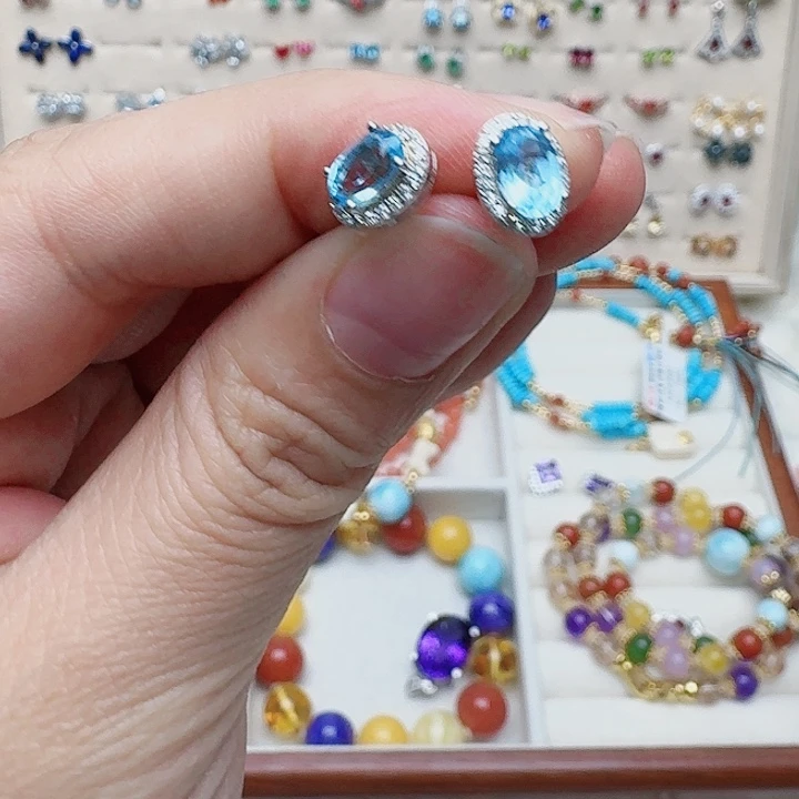 托帕石耳饰银S925镶嵌耳钉58