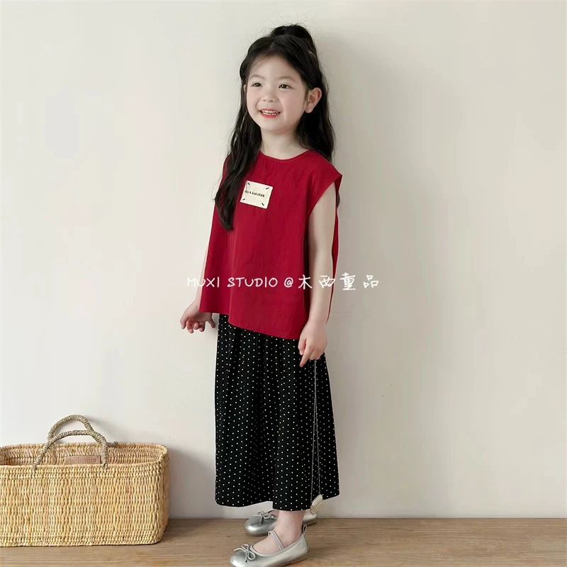 【编号U126】2568-02-儿童红背心点点裤套装A红色-NYYD