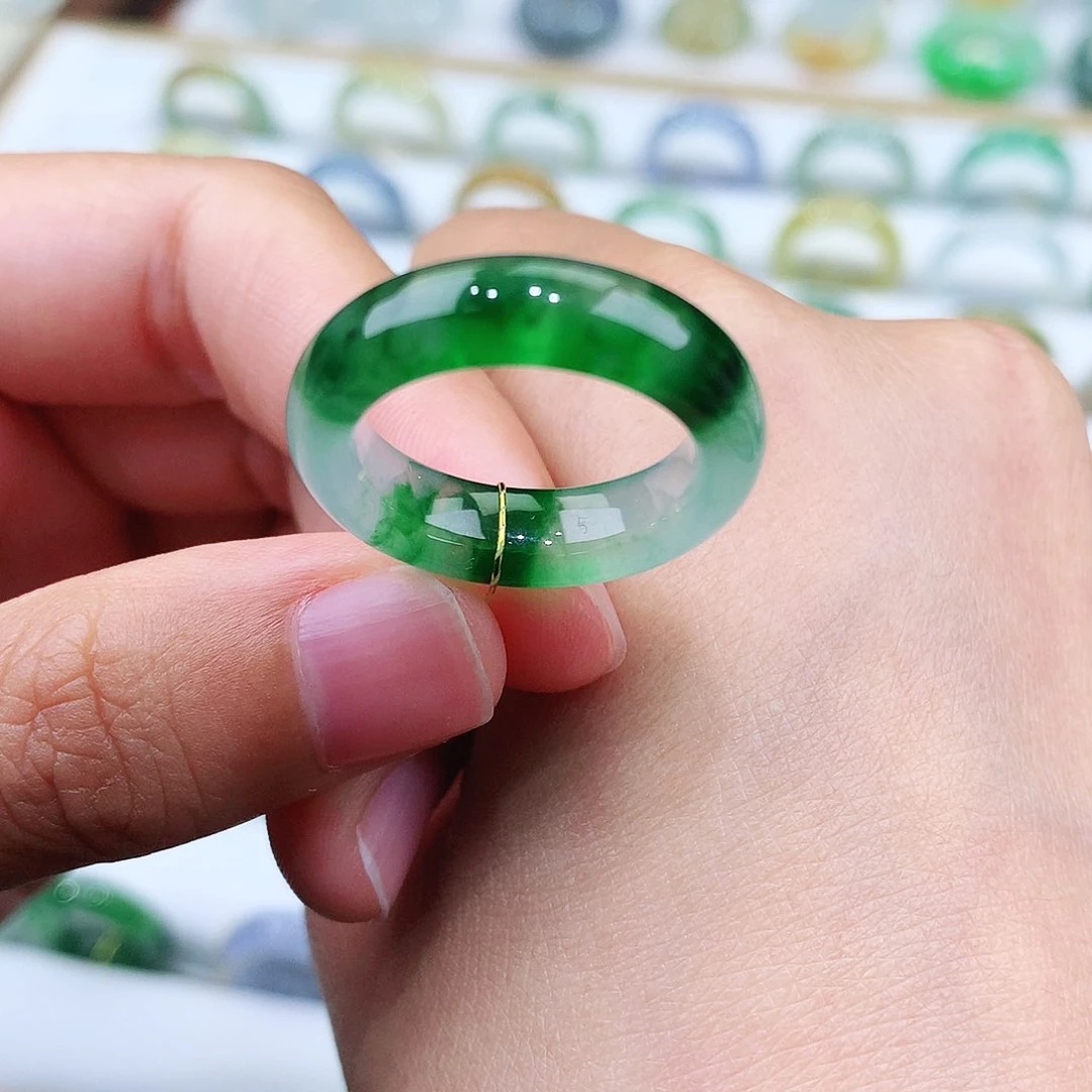 翡翠戒指未镶嵌15号冰润辣绿