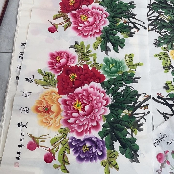 国画国画作品书法作品原稿横多彩四尺