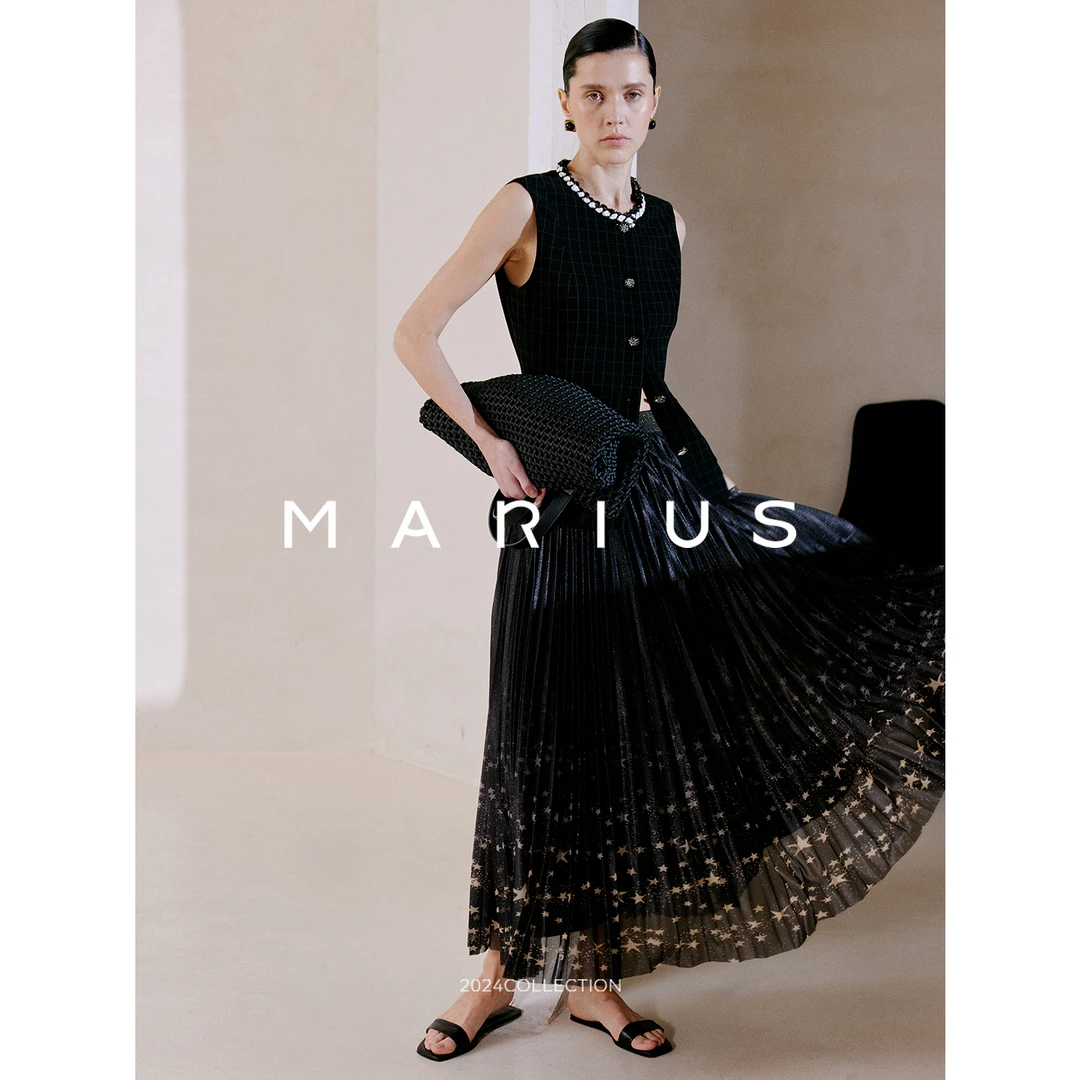 MARIUS“小星星”意大利進口百褶弹力松紧腰显瘦半身裙夏季轻奢