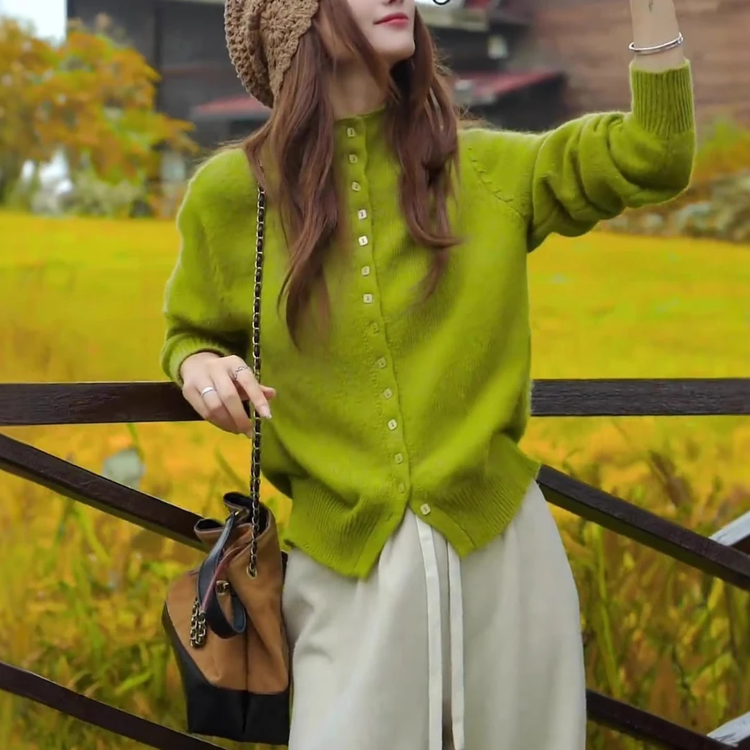 韩系软糯立领毛衣针织衫女装2025新款春秋季开衫外套洋气宽松上衣