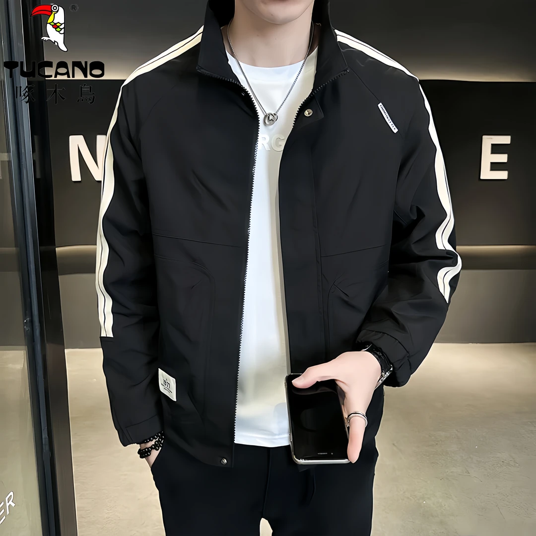 啄木鳥春秋款男士外套时尚潮流百搭男装工装拼色上衣服飞行员夹克
